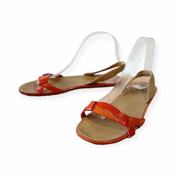 Prada Flat‎ Sling Back Sandal, Orange Patent,  Size 38.5 EU - Picture 1 of 14